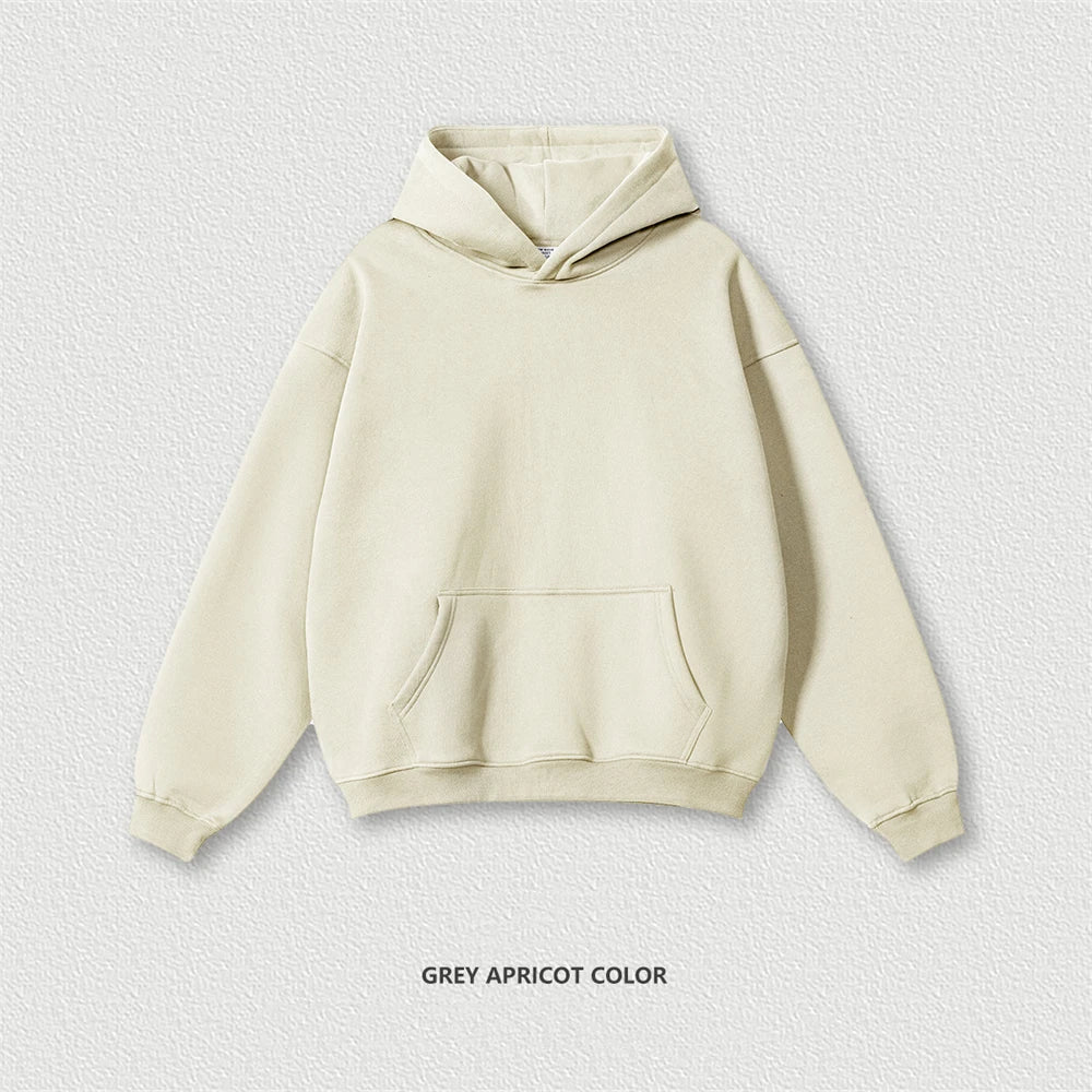 ZODF New 2024 Autumn Winter Men 345gsm Fleece Hoodies Unisex Women Relax Fit Warm Solid Hooded Pullovers Sweatshirts HY0863