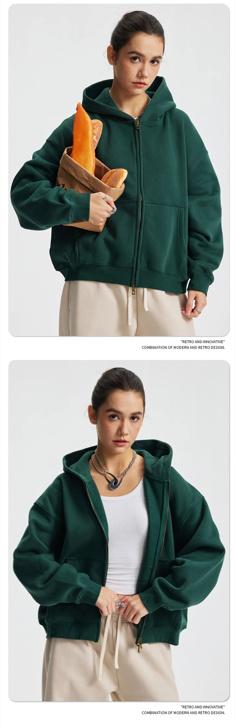 ZODF Trendy 2025 Winter Man Solid Fleece Boxy Hoodies Unisex 350gsm Double Head Zipper Hooded Sweatshirts Coat HY1122