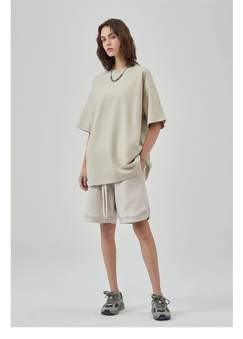 ZODF New 2025 Heavy Weight Summer Solid T Shirts For Men Unisex High Street Oversized 385gsm Cotton T-Shirt Streetwears HY0497