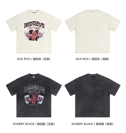 ZODF America Retro Summer 100% Cotton T-Shirts For Men Unisex Washed 310gsm Comfortable High Street Printing T Shirt Tops HY0862