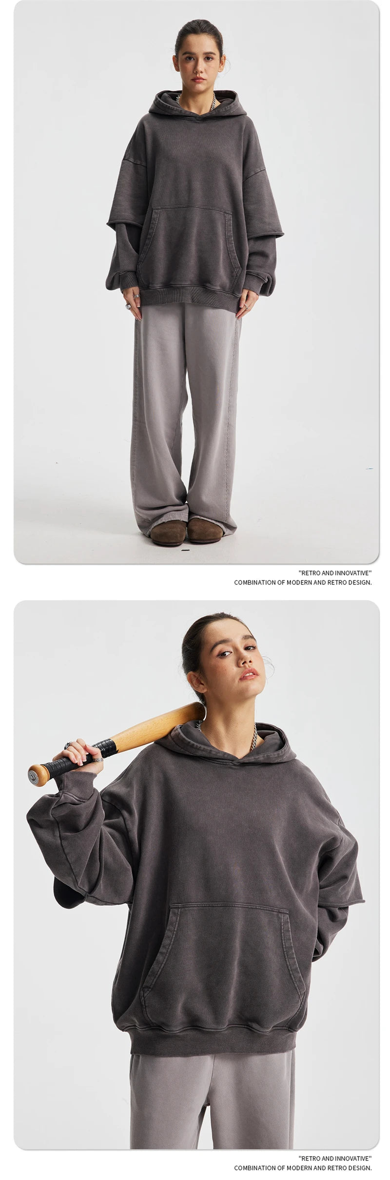 ZODF New Autumn Men's Washed Heavy Weight Cotton Hoodies Unisex Retro Fake 2 Peice 430gsm Loose Edge Hooded Pullovers HY1082