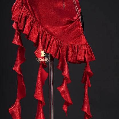 Love and Deepspace MC Cosplay Costume Midnight Waltz Red Dress Heroines New Skin Outfit Sylus Halloween Party for Women Girls