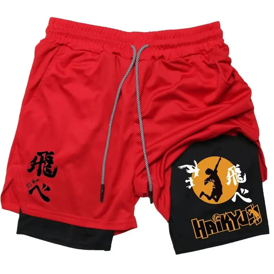 Anime Haikyuu Men's Shorts Quick-dry Pants Summer Graphic Print Workout Training Fitness Double Layer 2-in-1 Sports Gym Shorts