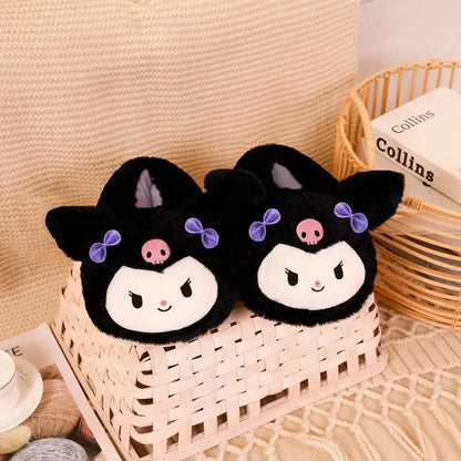 New Sanrio Kuromi Melody Hellokitty Bag Root Cotton Slippers Winter Indoor Warm Cotton Shoes Adult Plush Cotton Slippers