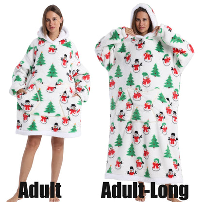 Short/Long Wearable Blankets Christmas Hoodies Winter Flannel Hooded Blanket with Full Sleeves Men Women Warm Adult TV Blanket