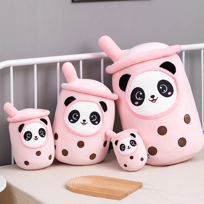 Cartoon Animals Shape Boba Stuffed Panda Polar Bear Shark Bubble Tea Plush Doll Hug Throw Pillow for Kids Round Ball Soft Drink