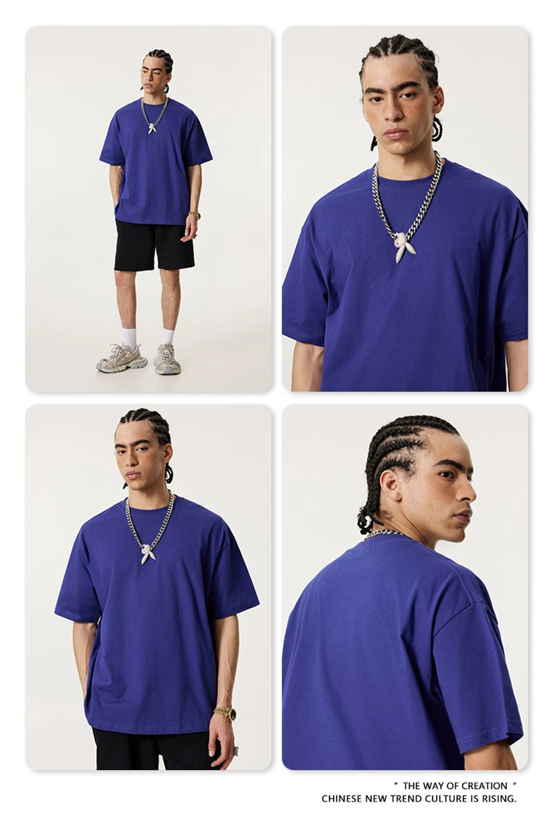 ZODF New 2025 Spring Summer 235gsm Solid Cotton T-Shirts For Men Women Unisex Loose Basic T Shirt Tees Brand Tops HY0970