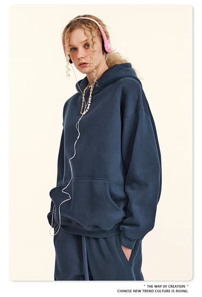 ZODF New 2024 Autumn Winter Men 345gsm Fleece Hoodies Unisex Women Relax Fit Warm Solid Hooded Pullovers Sweatshirts HY0863