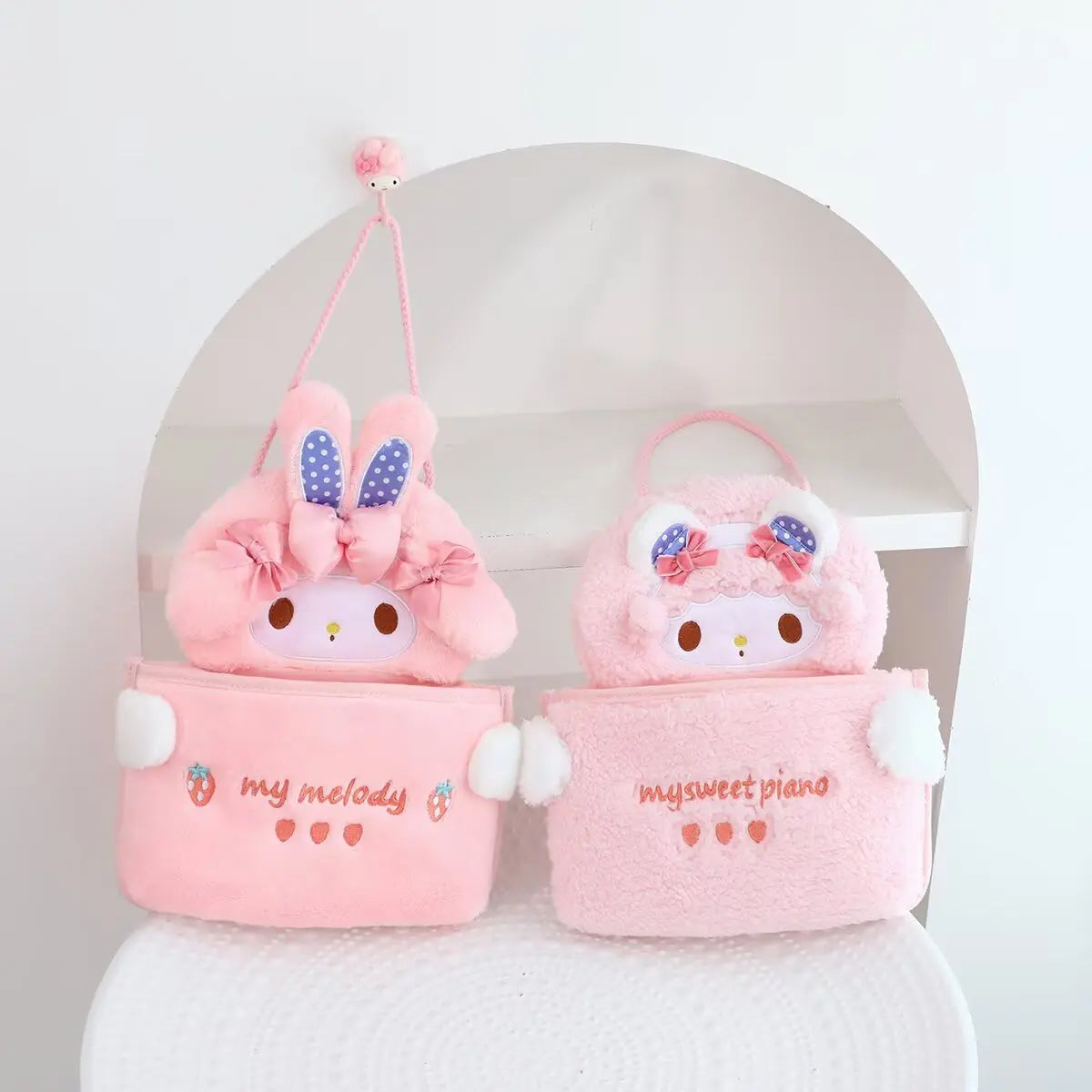 Cartoon My Melody Storage Bag Lovely Anime Hanging Car Seat Back Storage Bag Sweet Piano Japanese Style Car Accessories Girl