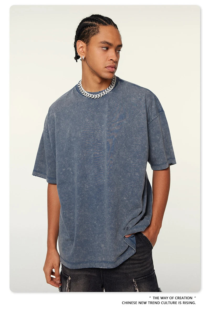 ZODF Vintage 2024 Summer Men Washed Solid 230gsm T-Shirts Unisex Ripped Breathable Quick Dry Cooling Feeling T Shirt Tees HY0801