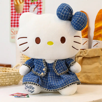 Sanrio Plush Cat Stuffed Animal Doll Large Checkered Skirt Kawaii Pillow Toy for Kids Birthday Christmas Gift for Girls Bedtime