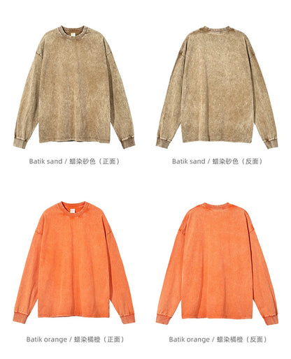 ZODF Retro Men Long Sleeve Washed Cotton T Shirt Unisex Loose 250gsm Basic Atumn TEES Tops Brand Streetwears HY0394