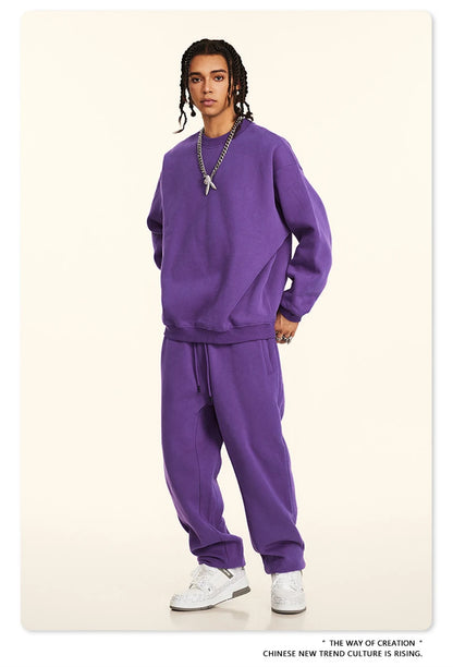 ZODF 2024 Winter Men 345gsm Fleece Sweatshirts Unisex Women Casual Loose Warm Solid O-Neck Pullovers Streetwears HY0865