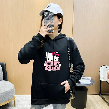 2025 New Casual Women's Sweatshirts Sanrio Hello Kitty Kawaii Tops for Women Cute Hoodies Fashion Harajuku Long Sleeves Plus Siz