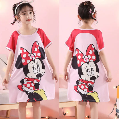 MINISO Children Home Clothing Girls Night Dress Summer Short Sleeve Disney Hello Kitty Cat Toddler Girl Pjs Nightgown Sleepwear