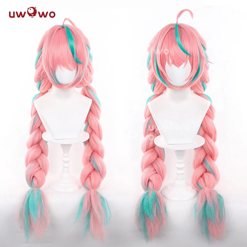 UWOWO Varesa Wig Game Genshin Impact Varesa Cosplay Wig With Ponytail Long Pink and Green Hair