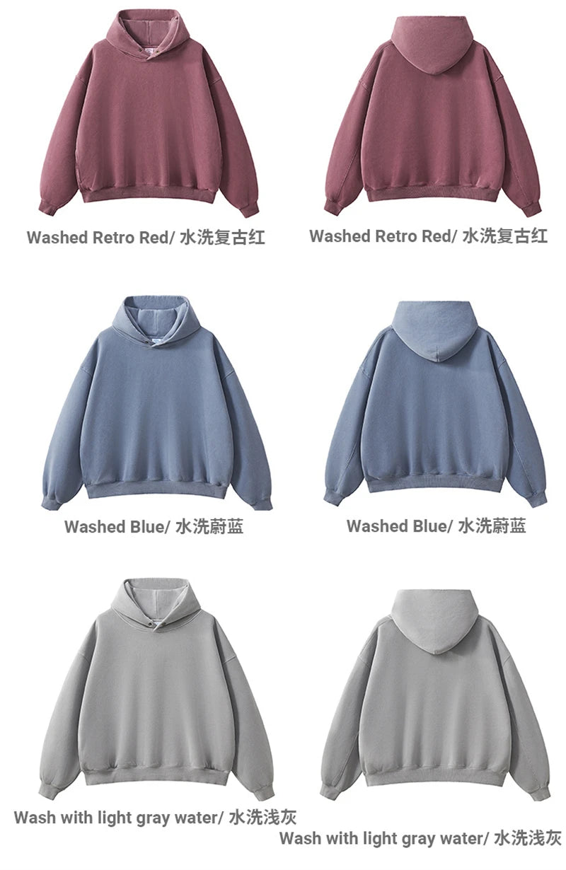 ZODF Vintage 350gsm Man Washed Boxy Fleece Hoodie Unisex Loose Ripped Warm Button Winter Hooded Pullovers Brand Clothing HY0053