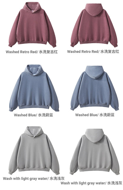 ZODF Vintage 350gsm Man Washed Boxy Fleece Hoodie Unisex Loose Ripped Warm Button Winter Hooded Pullovers Brand Clothing HY0053