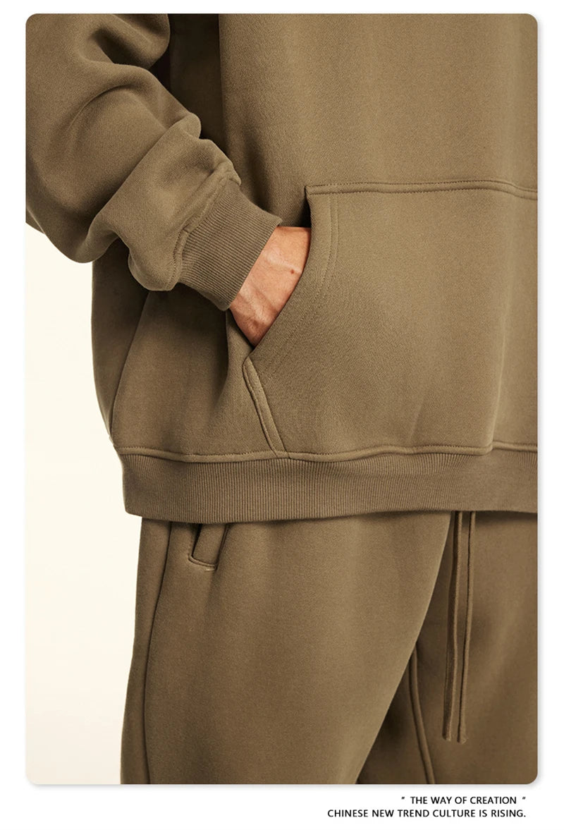 ZODF New 2024 Autumn Winter Men 345gsm Fleece Hoodies Unisex Women Relax Fit Warm Solid Hooded Pullovers Sweatshirts HY0863