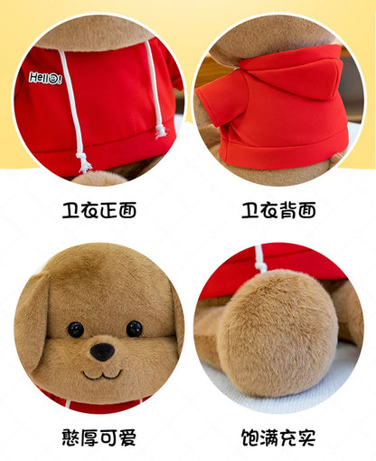 Kawaii Plush Dog Stuffed Animal Toy Hoodie Puppy Doll for Girls Soft Comforter Kids Birthday Christmas Gift Living Room Decor