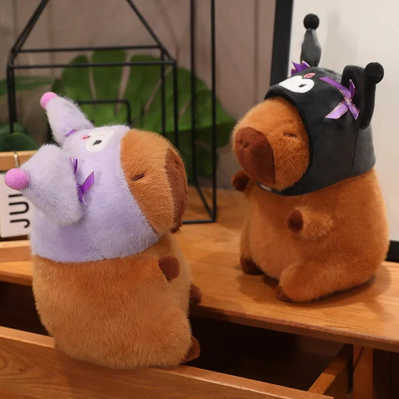 Capybara Soft Doll Cute Stuffed Capibara Anime With Pikachu Stitch Kuromi Hat Toy Kawaii Plushie Xmas Gift for Girl Friend