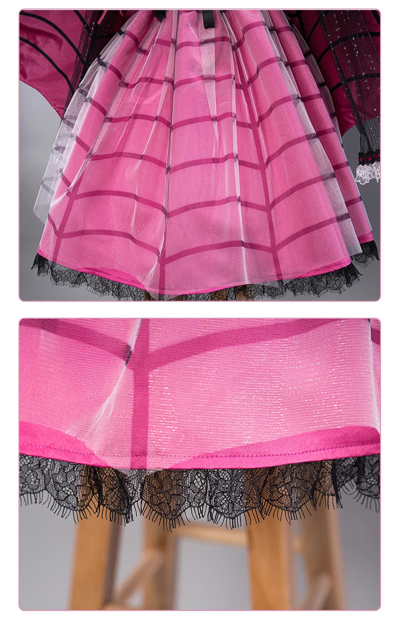 IN STOCK UWOWO Draculauraa Cosplay Costume Pink Suit Vampiree Female Little Devil Cosplay With Cape Hat Halloween Costumes Top