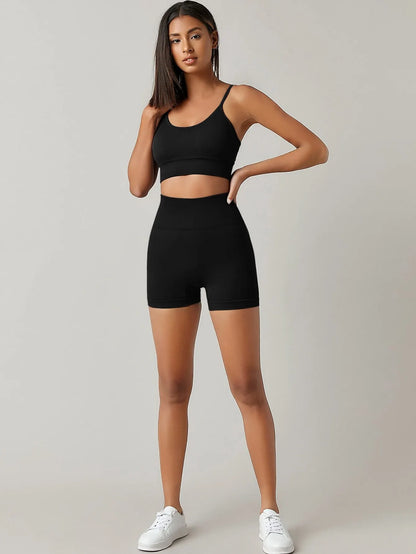 Fitness Shorts for Women High Waist Tight Cycling Yoga Breathable Sports Pants No Awkward Lines - black / L