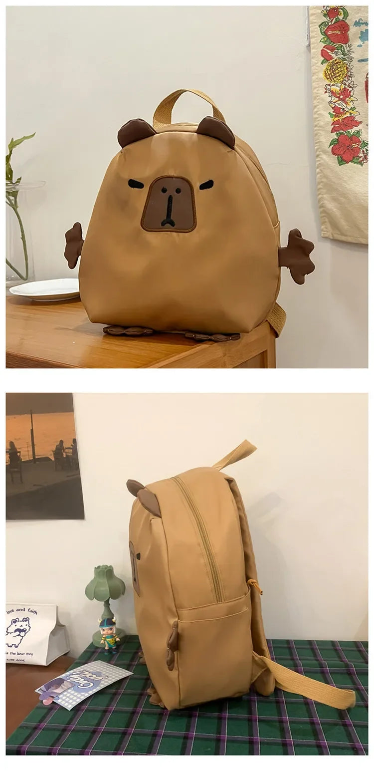 Kawaii Capybara Nylon School Bag Laptop Backpack Cartoon Children's Backpack Travel Casual Book Bags Large Capacity Backpack