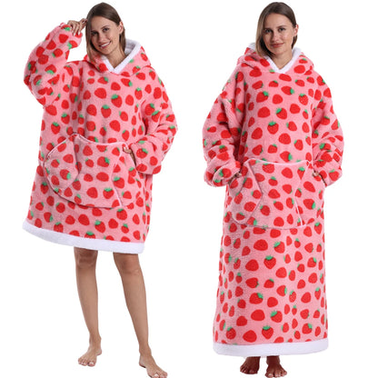 Short/Long Wearable Blankets Christmas Hoodies Winter Flannel Hooded Blanket with Full Sleeves Men Women Warm Adult TV Blanket