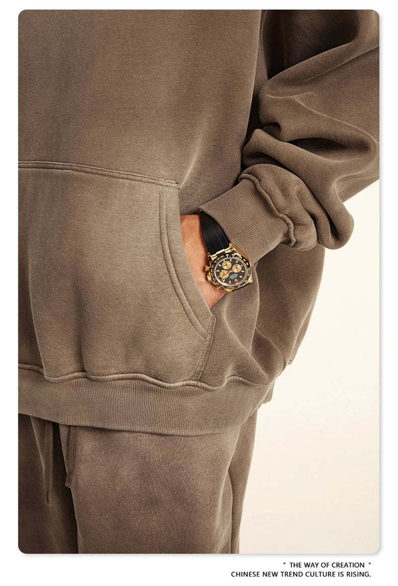 ZODF Autumn Winter Monkey Washed Fleece Hoodies For Men Unisex Basic 360gsm Warm Knitted Hooded Pullovers Coats HY0903