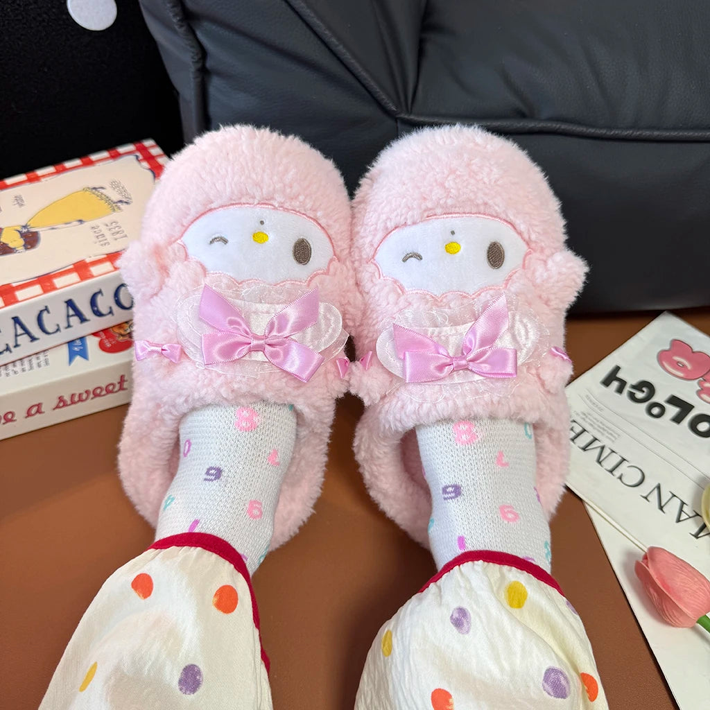 Cartoon My Sweet Piano Slippers Comfortable Japanese Style Plush Shoes Home Cotton Shoes Girl Woman Non-slip Flat Autumn Winter