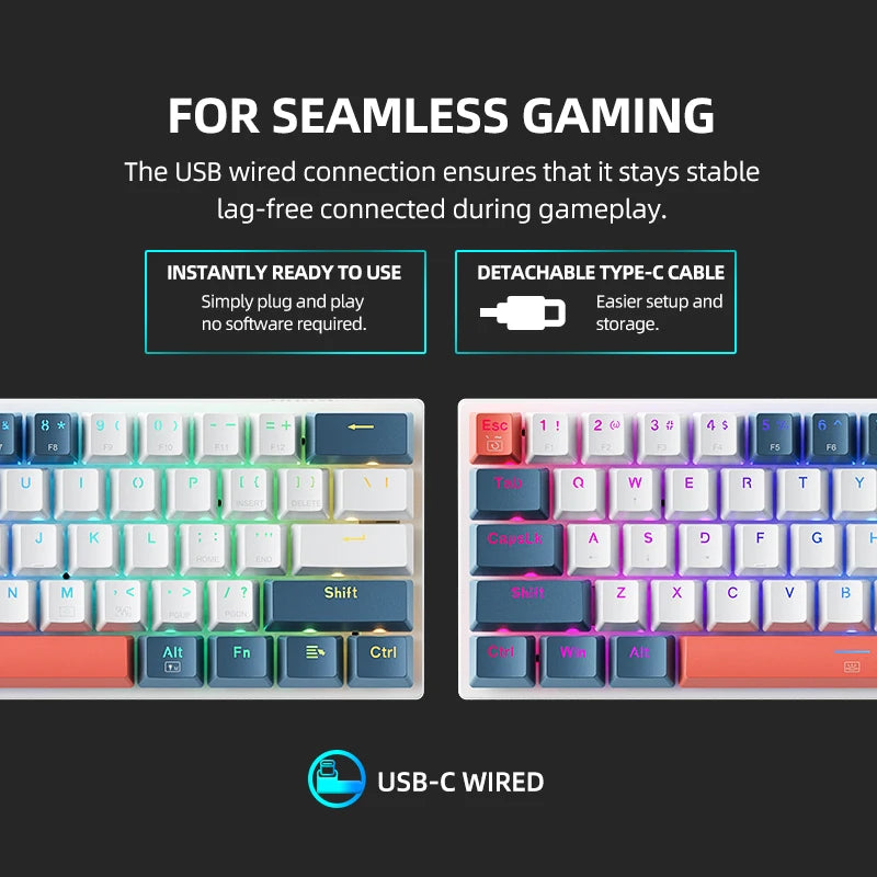 K500-B61 Machenike Mini Mechanical Keybaord 60% Form Factor 61Keys Gaming Keybaord Wired Full Key Hot-Swappable RGB Backlit