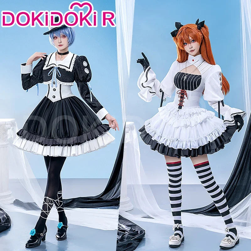 IN STOCK Asukaa Reii Cosplay Costume Anime DokiDoki-R Wome Black White Gothic Dress Asukaa Cosplay Halloween Costume