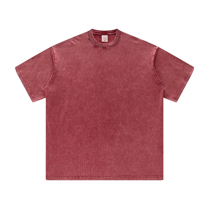 ZODF Men's Summer Batik Washed 250gsm T Shirts Retro Vintage Unisex Basic Loose Solid Cotton T-Shirt Brand Tops 2024 New HY0753