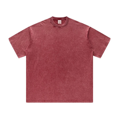 ZODF Men's Summer Batik Washed 250gsm T Shirts Retro Vintage Unisex Basic Loose Solid Cotton T-Shirt Brand Tops 2024 New HY0753