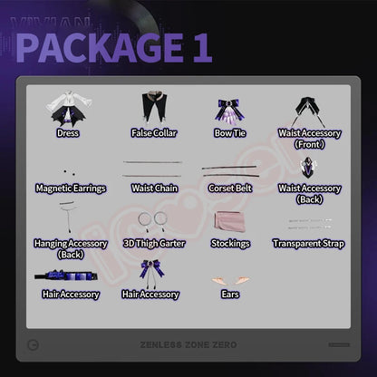 Zenless Zone Zero Vivian Cosplay Costume Wig Dress Uniform Headwear Earrings Mockingbird Halloween Party for Women Girl Carnival