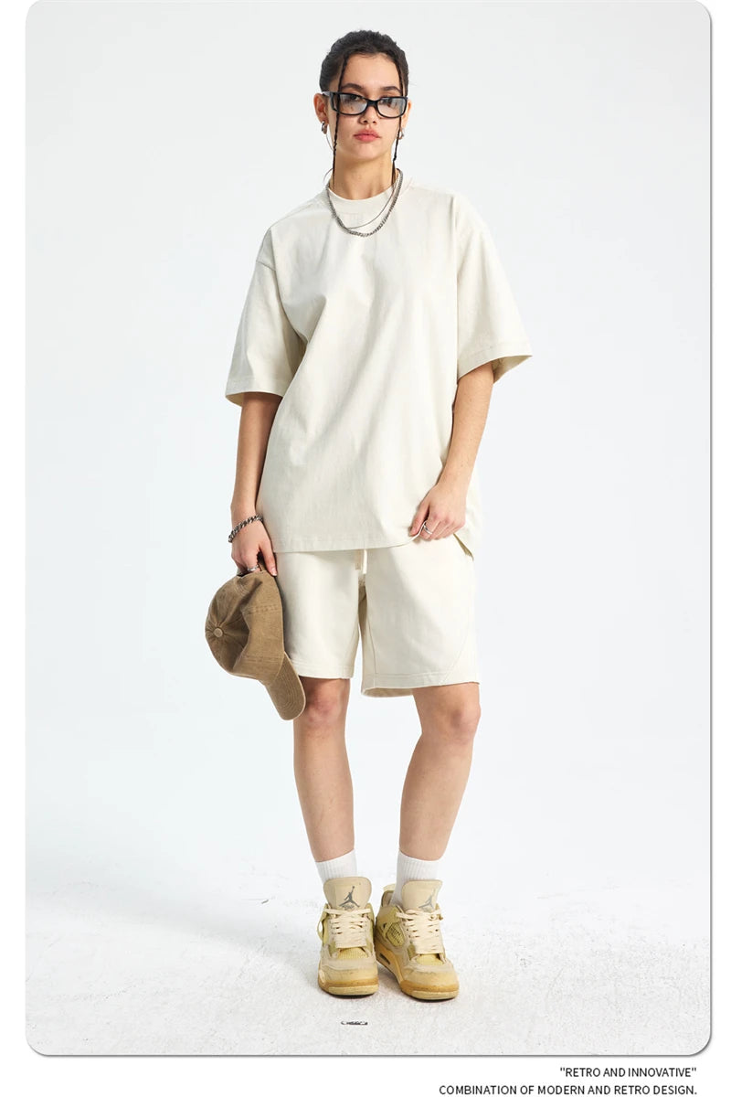 ZODF Trendy 2025 Men 275gsm Cotton T-Shirts Unisex Summer Patchwork Solid O Neck T Shirt Brand Tees HY1045