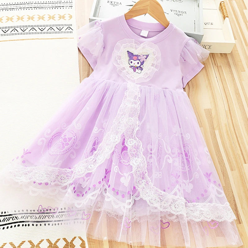 MINISO Girls Dress Blue Toddler Girl Mesh Lace Dress Summer Infant Fuffy Tulle Tutu Frozen Princess Dress 2 to 3 4 5 6 7 8Years