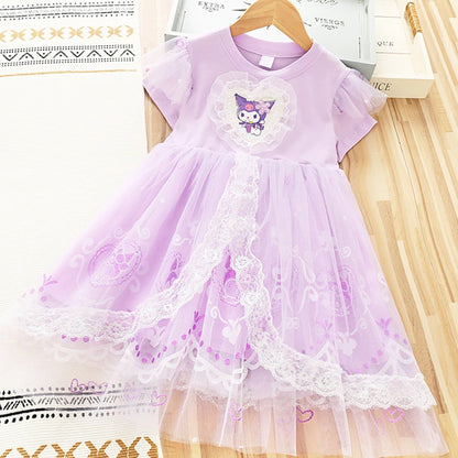 MINISO Girls Dress Blue Toddler Girl Mesh Lace Dress Summer Infant Fuffy Tulle Tutu Frozen Princess Dress 2 to 3 4 5 6 7 8Years
