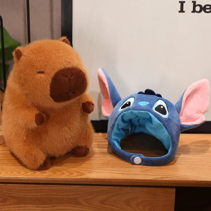 Capybara Soft Doll Cute Stuffed Capibara Anime With Pikachu Stitch Kuromi Hat Toy Kawaii Plushie Xmas Gift for Girl Friend