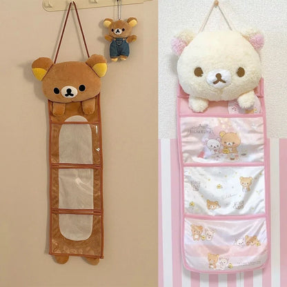 Kawaii Rilakkumas Wall Hanging Storage Bag Cartoon Rilakkumas Bear Door Hanging Bag Large Capacity Sundries Storage Bag Gifts