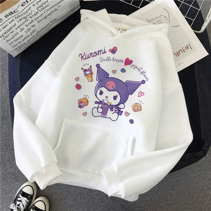 Long Sleeve Y2k Women'S Sweatshirt Luxury Brand Sanrio Kuromi Pattern Print Hoodie Girly Aesthetic Discount Youth Student Tops