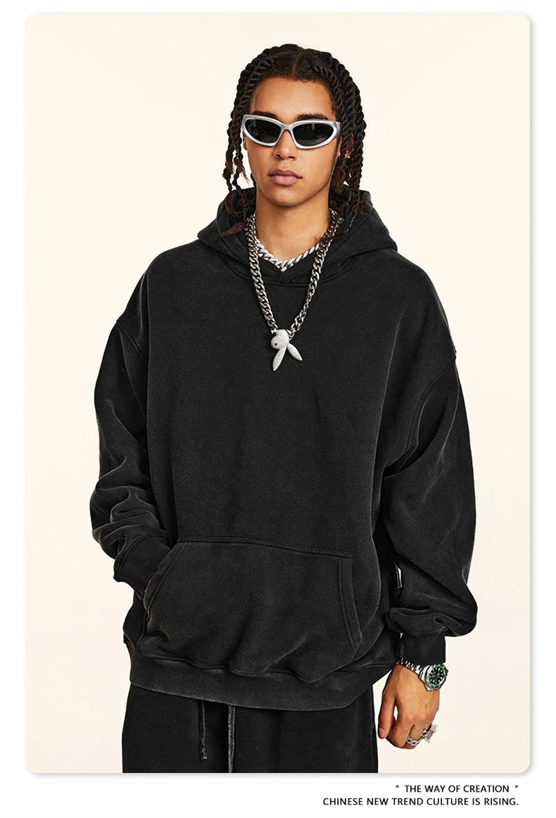 ZODF 2024 Winter Unisex Washed Fleece Hoodies 360gsm Warm Loose Retro Hooded Sweatshirts HY0870
