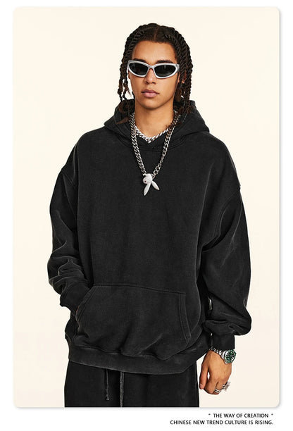 ZODF 2024 Winter Unisex Washed Fleece Hoodies 360gsm Warm Loose Retro Hooded Sweatshirts HY0870