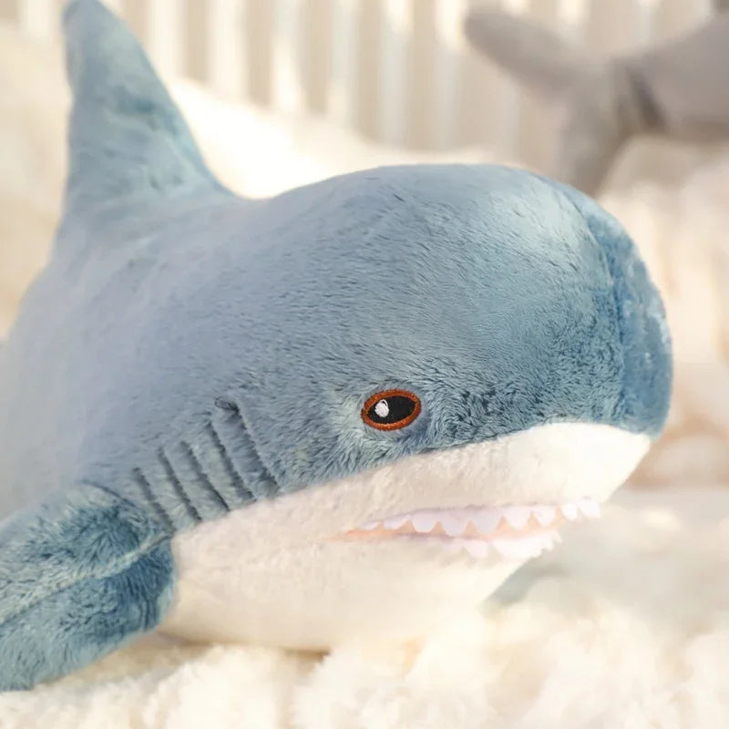 55-140cm Stuffed Lifelike Shark Plush Toy Stuffed Headed Shark Fierce Sea Animals Hug Throw Pillow Cushion for Boy Birthday
