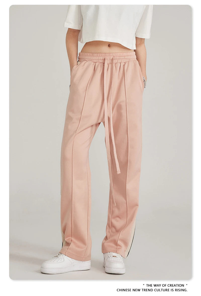 ZODF Spring Summer 275GSM Basic Side Webbing Trousers For Men Unisex American Retro Casual Sports Straight Pants HY0540