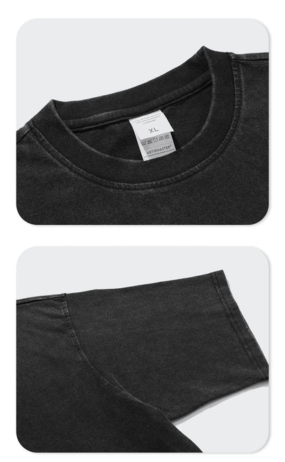 ZODF Men 2024 Retro Summer Washed Solid Cotton T-Shirts Unisex Retro Loose High Street 250gsm Basic Tees Streerwears HY0075