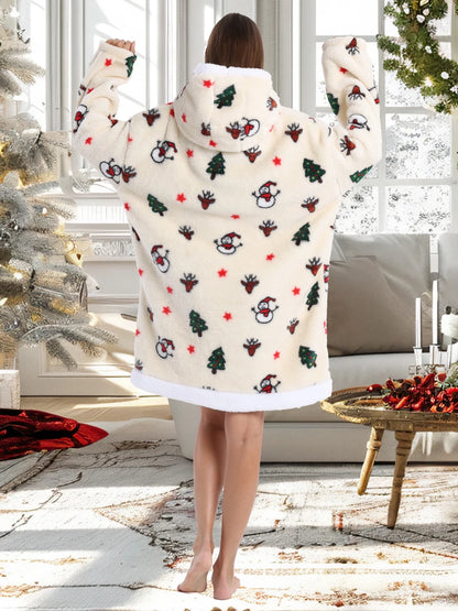 Short/Long Wearable Blankets Christmas Hoodies Winter Flannel Hooded Blanket with Full Sleeves Men Women Warm Adult TV Blanket