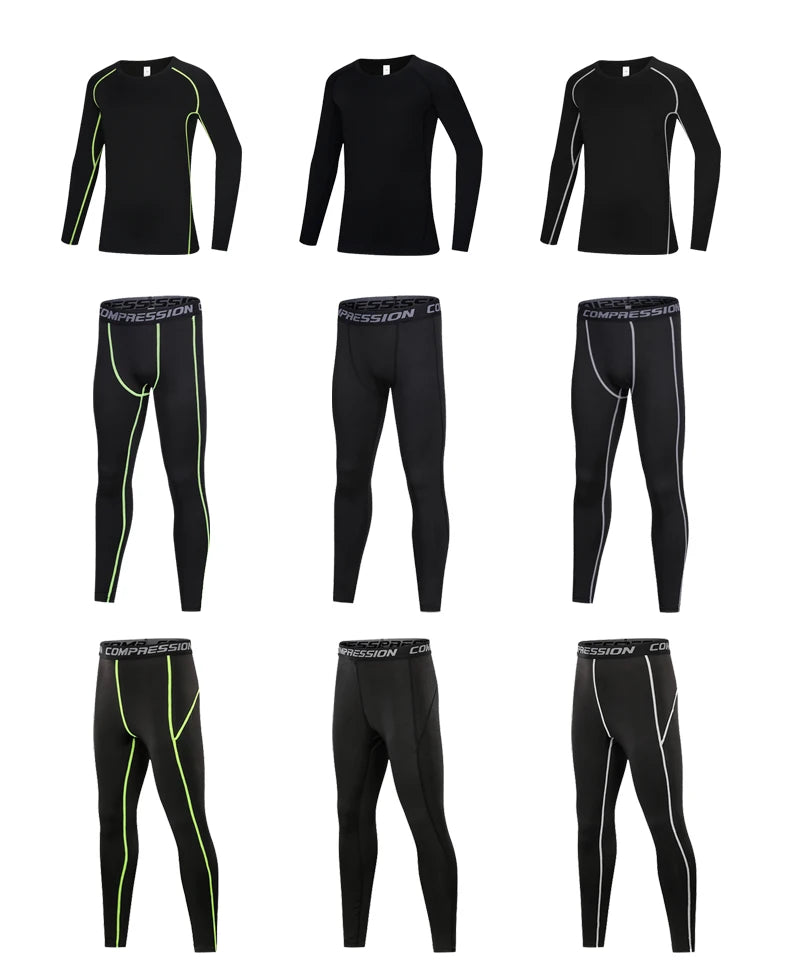 Kids Fitness Tracksuits Youth Warm Compression Pants and Tops Sportswear for Boys Running Basketball