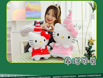 New Sanrio Hallo Kitty Plush Toy Doll Pillow Christmas Kt Cat Plush Toy Cute Hat Kitty Doll Katie Cat Pillow Girl Holiday Gifts